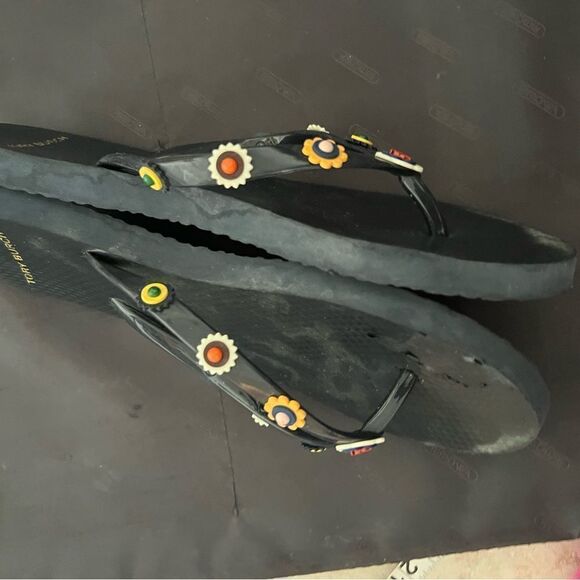 Tory Burch Marguerite Floral Flip Flop Rubber cute logo flats rare sold out shoe - Picture 6 of 7